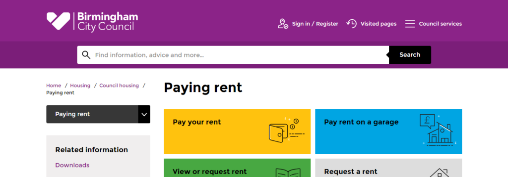 Paying rent - Birmingham City Council