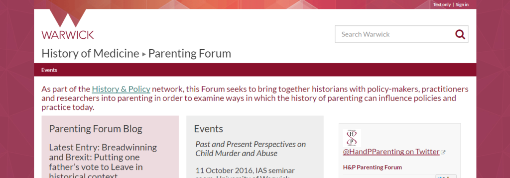 History and Policy Forum on Parenting