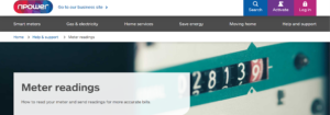 Cropped screenshot of npower Meter readings page