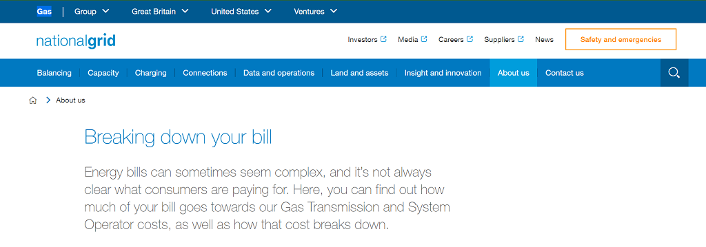 Screenshot of 'Breaking down your bill' page