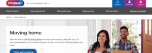Cropped screenshot of npower Moving home page